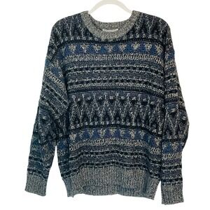 METHOD men's Vtg. sweater 90s retro gray blue black‎ crew neck geometric grandpa